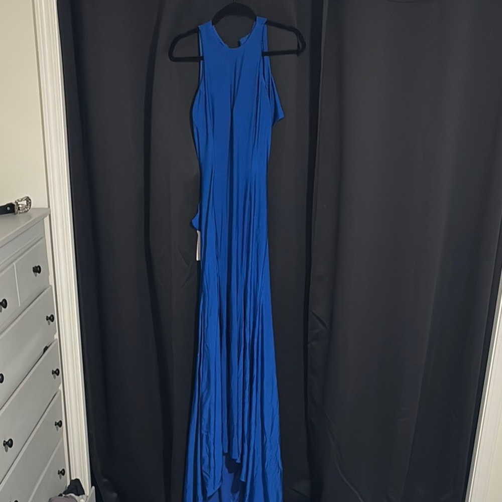 Blue Halter Prom Gown Sleeveless
